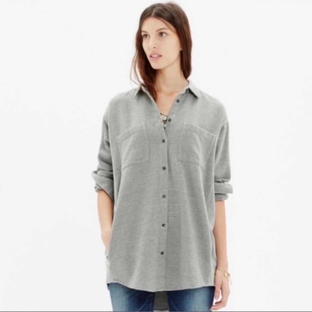Madewell Sunday Button Down Flannel Shirt Gray With Pockets Style B5225